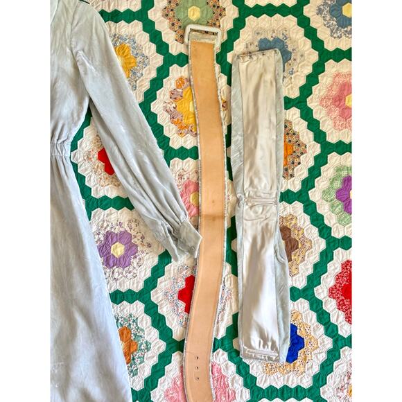 Vintage 1960s Homemade Dress Pale Blue Velvet Silk Lining Belts Wounded Bird - Picture 16 of 16